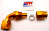 Gold Show Polished PTFE Swivel Hose Ends Aluminum