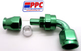 Green Show Polished PTFE  Hose Ends Aluminum