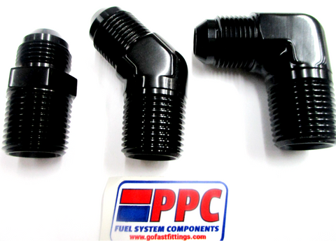 Niples adaptadores rectos 45 y 90 de aluminio anodizado pulido Black Show