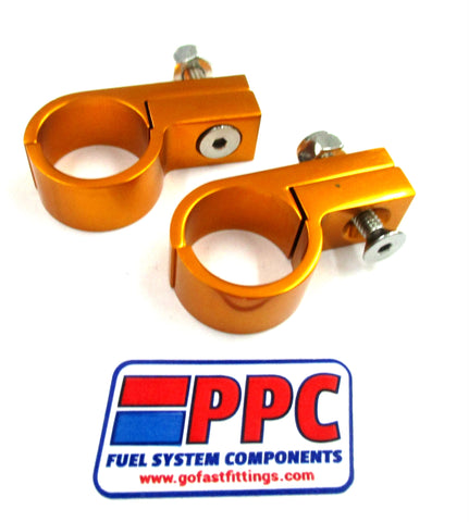 Abrazaderas "P" de aluminio billet pulido Gold Show