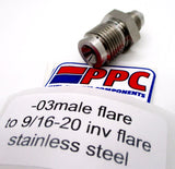 Brake & Clutch Fittings - AN Male Flare to Inverted Flare Plated and Stainless Steel