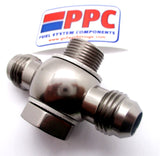 Dual -06 inlet  Banjo Fittings w/ Banjo Bolt & Crush Washers in Show Polished Aluminum