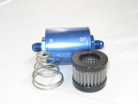 Mini Fuel Filter, Aluminium (screwed), with sintered metal filter, fits 6mm  Fuel Line, length 61mm, diameter 25mm