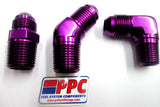 Niples adaptadores rectos 45 y 90 de aluminio anodizado pulido Purple Show
