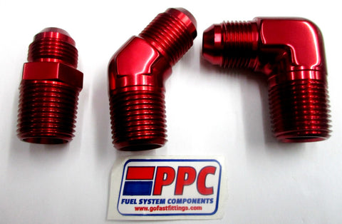 Red Show Polished Anodized Aluminum Straight 45 & 90 Adapter Fittings